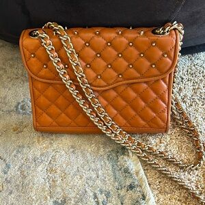 Rebecca Minkoff Quilted Mini Affair With Studs Crossbody Bag Cognac/ Gold